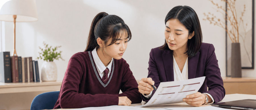 背景评估:导师与学生共同审阅材料
